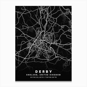 Derby England Black Map Canvas Print