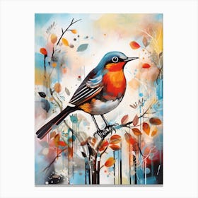 Bird Painting Collage European Robin 2 Canvas Print