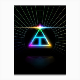 Neon Geometric Glyph in Candy Blue and Pink with Rainbow Sparkle on Black n.0304 Canvas Print
