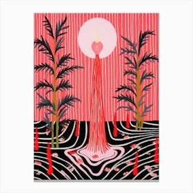 Pink And Red Plant Illustration Ponytail Palm 4 Canvas Print