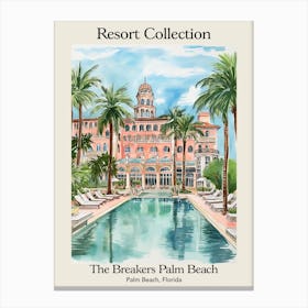 Poster Of The Breakers Palm Beach   Palm Beach, Florida   Resort Collection Storybook Illustration 1 Canvas Print