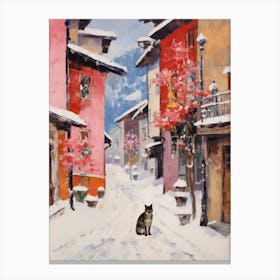 Cat In The Streets Of Aosta   Italy With Snow 1 Canvas Print