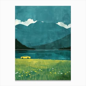 Yellow Car By The Lake Canvas Print Canvas Print