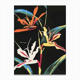 Neon Flowers On Black Heliconia 2 Canvas Print