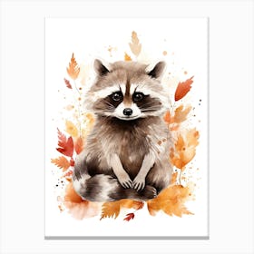 A Raccoon Watercolour In Autumn Colours 0 Canvas Print