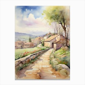 Watercolor Of Tuscan Village Canvas Print