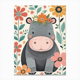 Floral Baby Hippo Nursery Illustration (60) Canvas Print