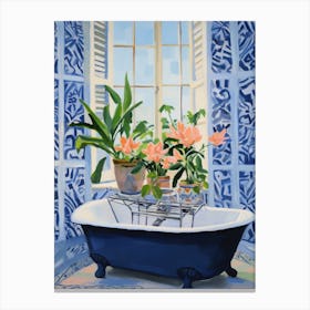 A Bathtube Full Lily In A Bathroom 1 Canvas Print