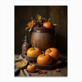 Pumpkins And Autumn Leaves Canvas Print