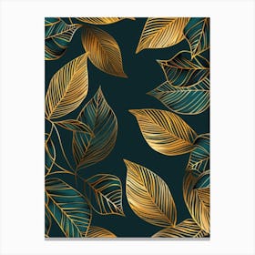 Gold Leaves On A Dark Background Canvas Print