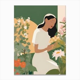 Woman In Garden Canvas Print