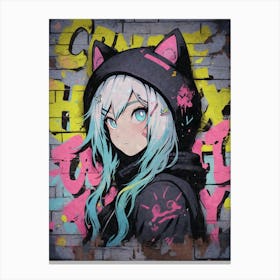 Kawaii Aesthetic Nekomimi Anime Cat Girl Urban Graffiti Style Canvas Print