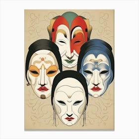 Noh Masks Japanese Style Illustration 20 Canvas Print