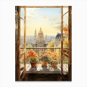 Window View Of Vienna Austria In Autumn Fall, Watercolour 4 Canvas Print