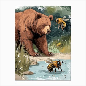 European Honey Bee Storybook Illustration 4 Canvas Print