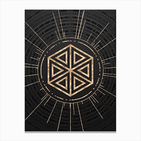 Geometric Glyph Symbol in Gold with Radial Array Lines on Dark Gray n.0031 Canvas Print