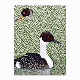 Grebe Linocut Bird Canvas Print
