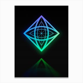 Neon Blue and Green Abstract Geometric Glyph on Black n.0018 Canvas Print