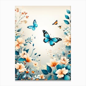 Butterfly And Flowers Wallpaper, A Butterfly-Toned Design With Flowers And Leaves Trees And Birds A Beautiful And Simple Picture Canvas Print