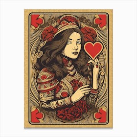 Alice In Wonderland Vintage Playing Card The Queen Of Hearts 3 Canvas Print