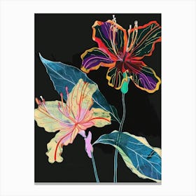 Neon Flowers On Black Coral Bells 3 Canvas Print