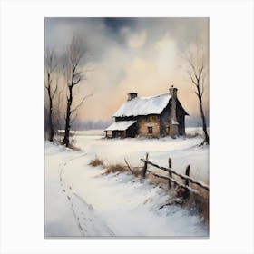 Rustic Winter Oil Painting Vintage Cottage (17) Canvas Print