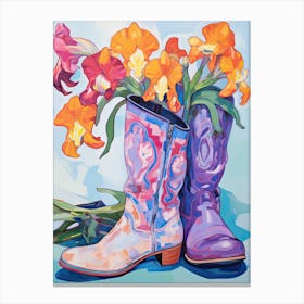 Oil Painting Of Colourful Flowers And Cowboy Boots, Oil Style 5 Canvas Print