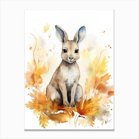 Kangaroo Watercolour In Autumn Colours 1 Canvas Print