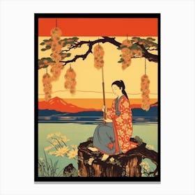 Lake Biwa, Japan Vintage Travel Art 1 Canvas Print
