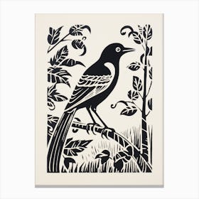 B&W Bird Linocut Magpie 4 Canvas Print