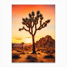 Joshua Tree At Dawn In The Desert In Black And Gold (2) Canvas Print