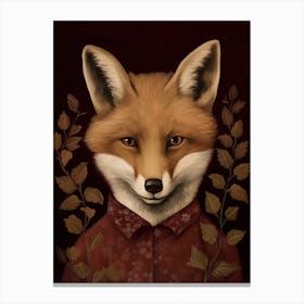 Fox Portrait With Rustic Flowers 5 Canvas Print