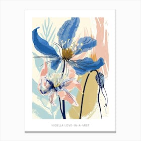 Colourful Flower Illustration Poster Nigella Love In A Mist 2 Canvas Print
