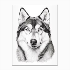 Siberian Husky Dog, Line Drawing 1 Canvas Print