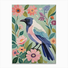 Floral Bird On A Branch Canvas Print