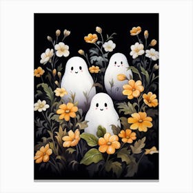 Cute Bedsheet Ghost, Botanical Halloween Watercolour 11 Canvas Print