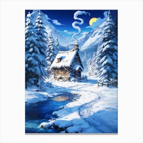 Cabin In The Snow Canvas Print