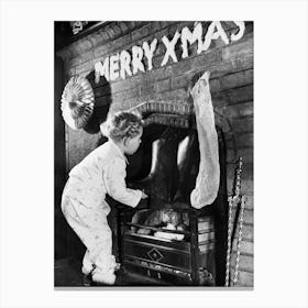 Looking for Santa, Black and White Vintage Photo Canvas Print