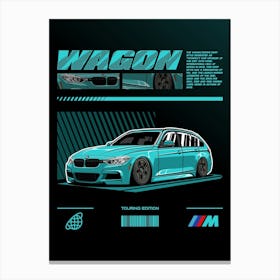 Bmw F31 Wagon Cyan Canvas Print