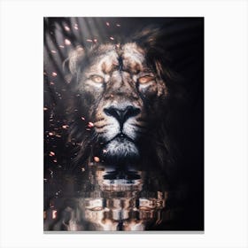 Golden King Lion River Reflection Canvas Print