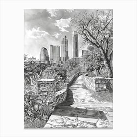 The Domain Austin Texas Black And White Drawing 1 Canvas Print