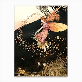 The Autumn Fairy by Ida Rentoul Outhwaite - 1919 Fairyland Famous Vintage Illustration Witchy Fairycore Cottagecore Beautiful Fall Leaves Fairy Scattering Magic Canvas Print