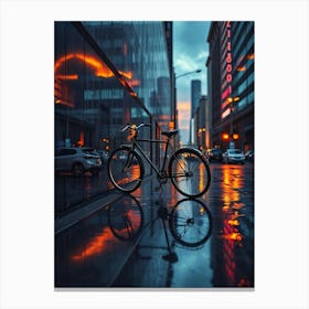 Reflection Of A Bicycle at the City In The Rain Canvas Print