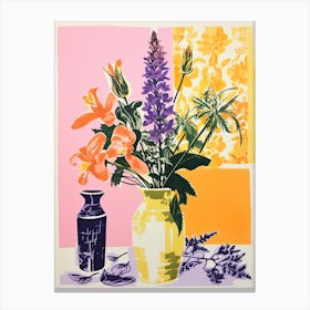 Colourful Bouquet Of Flowers In Risograph Style 4 Canvas Print