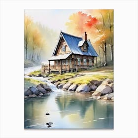 House By The Stream Canvas Print