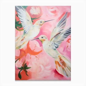 Pink Ethereal Bird Painting Hummingbird 1 Canvas Print