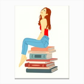 Girl Sitting On Books Canvas Print