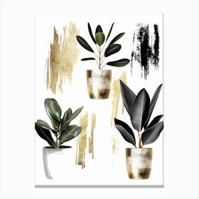 Gold And Black Potted Plants 1 Canvas Print