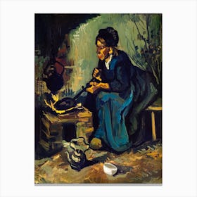 Peasant Woman Cooking By A Fireplace (1885), Vincent Van Gogh Canvas Print