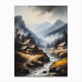 In The Wake Of The Mountain A Classic Painting Of A Village Scene (4) Canvas Print